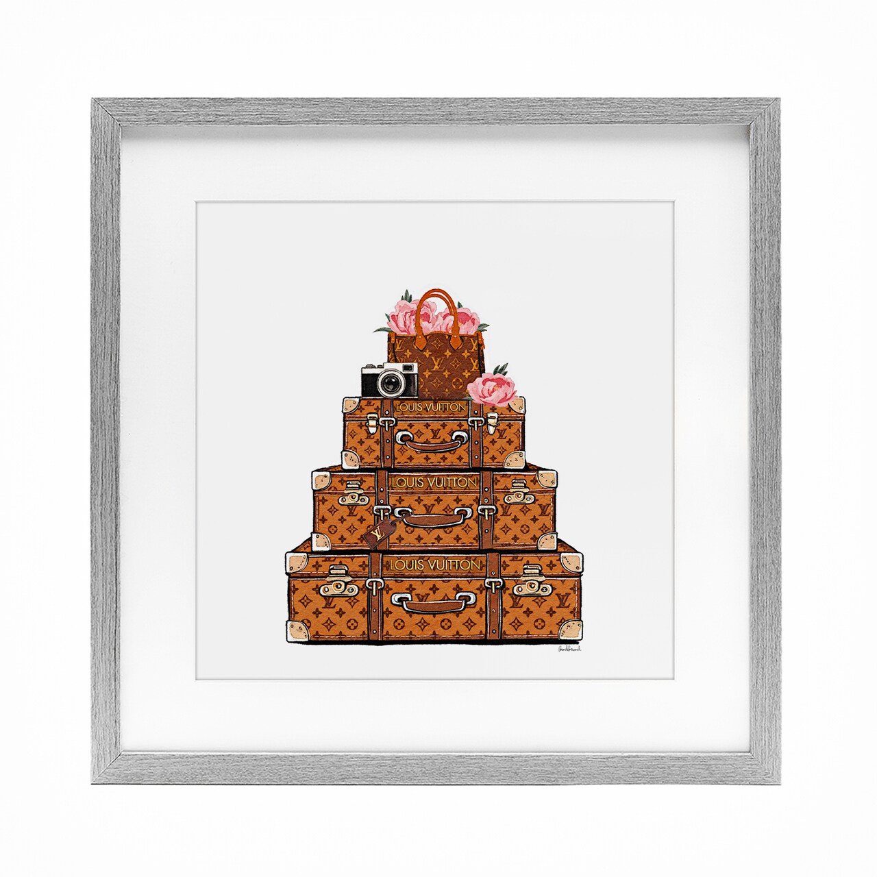 Stupell Industries Stacked Luggage with Floral Handbag Framed Print Under Glass, design by Amanda Greenwood